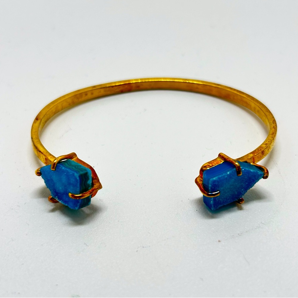 Gold-Tone Cuff Bracelet with Blue Stone Accents